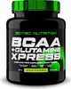 A black plastic container of Scitec Nutrition BCAA + Glutamine Xpress drink powder, apple flavored. Produktbild-Vorschau