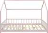 A pink and white house-shaped bed frame with a wooden slatted base, shown from the side against a white background. Anteprima dell’immagine prodotto