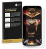 A product packaging with instructions and a screen protector shown next to a phone with a graphic. Produktbild-Vorschau