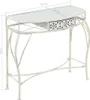 A white metal console table with a glass top and a decorative drawer. Produktbild-Vorschau