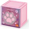 A pink cube-shaped desk organizer with a transparent front featuring a cat paw print and glitter. Voir les images du produit