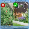 A split image showing a garden before and after using a lawn edge product. The left side shows overgrown weeds, and the right side shows a neat garden with a patio and flowers. Produktbild-Vorschau