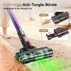 A person is using a cordless vacuum cleaner on a rug, with close-up diagrams illustrating a feature. Produktbild-Vorschau