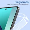 Close-up of a smartphone with a transparent phone case, with German text overlay. Produktbild-Vorschau