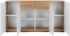 An open sideboard with two drawers on top and four cabinet doors below, revealing white shelves. Produktbild-Vorschau
