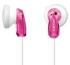 Two Sony MDR-E9LP pink in-ear headphones are shown against a white background. One is shown from the side, and the other from the front. Produktbild-Vorschau