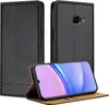 A black leather flip case for a Samsung Galaxy Xcover 4S is shown in two views, one closed and one open with a phone inside. Produktbild-Vorschau