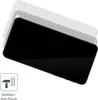 A black smartphone screen protector shown from a slight angle, with two other protectors layered behind it, fading into white. A small icon and text are in the bottom left corner. Produktbild-Vorschau