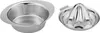 A stainless steel citrus juicer and a bowl are displayed against a white background. Produktbild-Vorschau