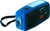 A blue and black multi-function device with a flashlight, solar panel, and radio controls. Náhľad obrázku produktu