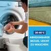 A collage showing a person loading a washing machine, close-ups of corduroy fabric in different colors, and text about washing instructions. Podgląd zdjęcia produktu