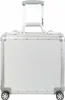 A silver trolley suitcase with a retractable handle and wheels, shown from the front on a white background. Anteprima dell’immagine prodotto