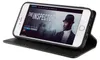 A smartphone in a black flip case is displayed, showing a movie poster on its screen. Produktbild-Vorschau