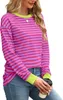ASKSA Damen T-Shirt Rundhals Langarm Shirts Gestreift Basic Produktbild-Vorschau 3