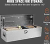 An open aluminum toolbox with tools and other items inside, with text and icons describing its features and capacity. Náhľad obrázku produktu