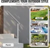 A collage of images showing outdoor settings where the handrail can be installed, including a garden, a hotel pool area, and a terrace. The main image on the left shows the handrail on a set of outdoor stairs. Podgląd zdjęcia produktu