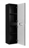 A tall, narrow black cabinet with its door open, revealing shelves inside. The door is white on the inside. Náhľad obrázku produktu