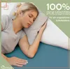 A woman sleeping on a pillow, with marketing text overlayed. Produktbild-Vorschau
