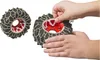 Hands attaching snow chains to a toy tractor wheel. Anteprima dell’immagine prodotto