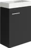 A black vanity unit with a white countertop, shown from a front-side angle against a white background. Anteprima dell’immagine prodotto