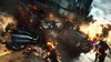 A chaotic scene of a person riding a motorcycle through an explosion and zombies. Produktbild-Vorschau