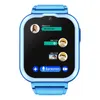 A close-up of a blue smartwatch displaying a chat interface with messages and icons. Produktbild-Vorschau