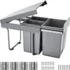 A pull-out trash bin system with multiple compartments and a lid, shown with mounting hardware. Produktbild-Vorschau