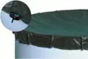 A close-up view of a green pool cover secured to the edge of a pool with a drawstring and clip mechanism. Produktbild-Vorschau