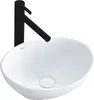 A white oval basin with a black faucet. Anteprima dell’immagine prodotto