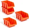 Four orange plastic storage bins are stacked and arranged on a white background. Náhled obrázku produktu