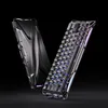 A gaming keyboard and its case are displayed against a black background. Produktbild-Vorschau