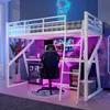 Lit mezzanine 90x200 cm avec éclairage LED, bureau, Voir les images du produit 1