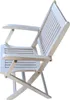 A white folding chair shown from a side angle against a white background. Produktbild-Vorschau