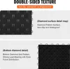 Close-up views of interlocking garage floor tiles, highlighting their double-sided texture and structural details. Voir les images du produit