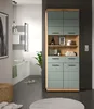 A modern bathroom with a tall cabinet, bathtub, and a heated towel rack. Produktbild-Vorschau