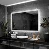 A modern bathroom vanity with a large illuminated mirror. Produktbild-Vorschau