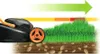 A lawnmower is shown cutting grass, with a graphic indicating the progression of the cut and the grass height. Produktbild-Vorschau