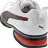 A close-up rear view of a white Puma sneaker with red and gray accents. Produktbild-Vorschau