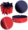 A collage of images showing a foldable dog pool from different angles and close-ups of its material. Podgląd zdjęcia produktu