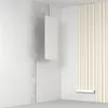 A corner of a room with walls being prepared for wallpapering or painting. One wall has a textured finish, another is plain white with two rectangular panels attached, and the third wall has striped wallpaper partially unrolled. Produktbild-Vorschau