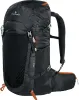 A black outdoor backpack with orange accents, shown from the side. Produktbild-Vorschau