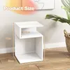 A white S-shaped side table with dimensions indicated by measurement lines and text. Podgląd zdjęcia produktu