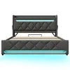 A modern upholstered bed frame with integrated LED lighting. Produktbild-Vorschau