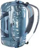 A side view of a blue duffel bag with backpack straps. Produktbild-Vorschau