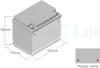 A diagram of a car battery with dimensions and a small diagram showing terminal placement. Produktbild-Vorschau