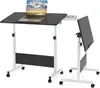 A black and white adjustable laptop table with wheels, shown from a slightly angled front view. Produktbild-Vorschau