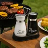 Solniczka i pieprzniczka zestaw szklany ze stojakiem stal Podgląd zdjęcia produktu 6