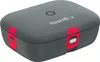 A dark gray heated lunchbox with red accents and a white button on top. Produktbild-Vorschau