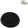 A black circular filter with a black rim, placed on a white background. A logo is visible in the top right corner. Produktbild-Vorschau