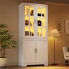 Merax Hochschrank mit LED und Glastüren, Vitrine Produktbild-Vorschau 4